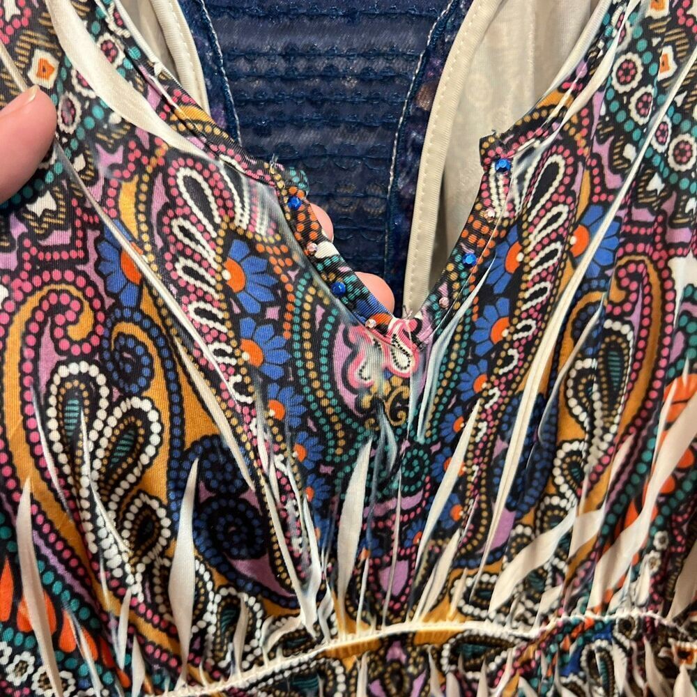 Boston Proper Womens Multicolor Maxi Dress M Pullover Beaded Paisley Boho Slinky - Picture 10 of 16